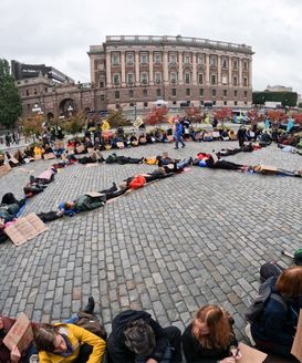Demonstration outside parliament, Sweden, September, 2022